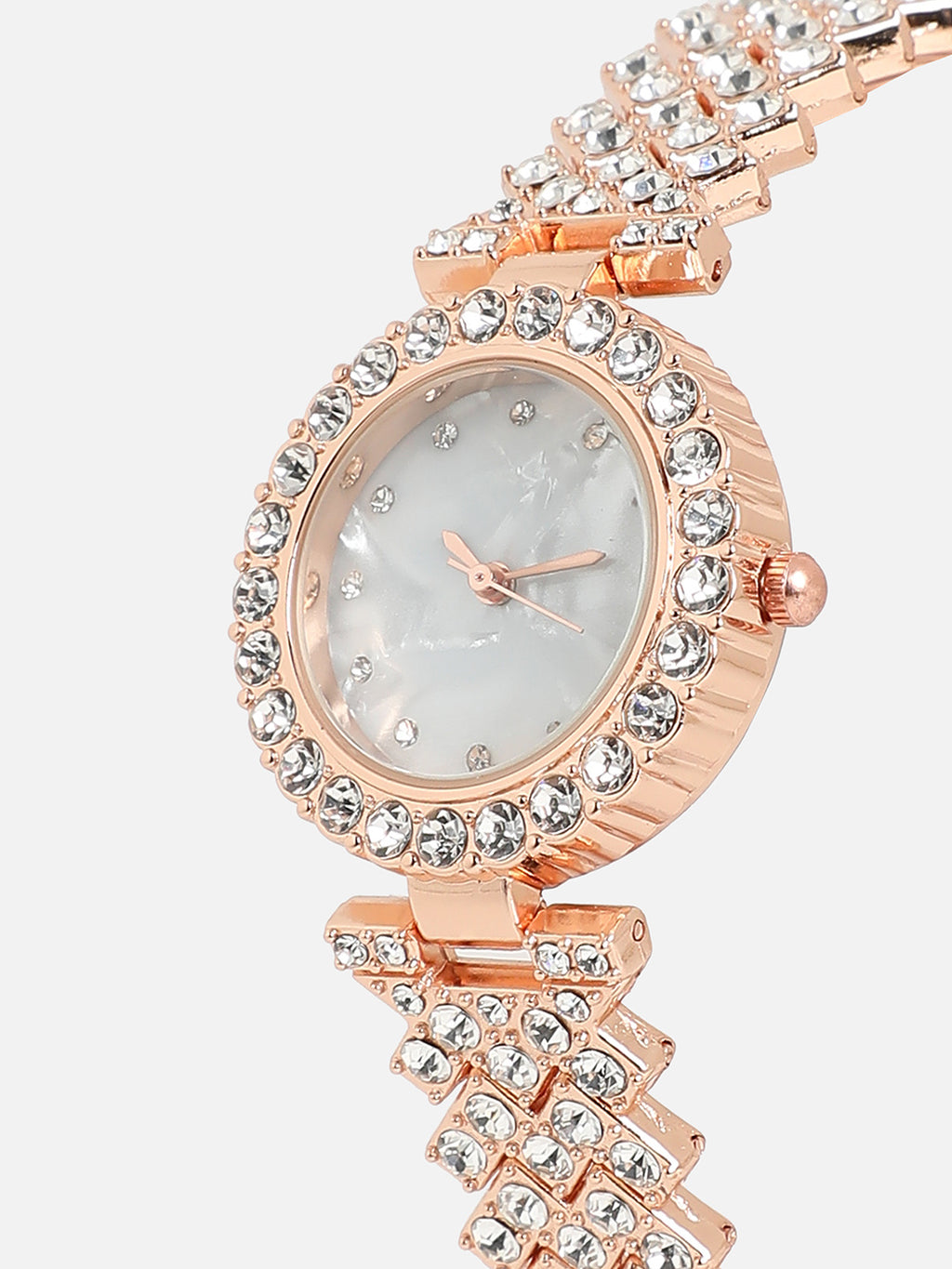 Embellished Round Watch - Rose Gold
