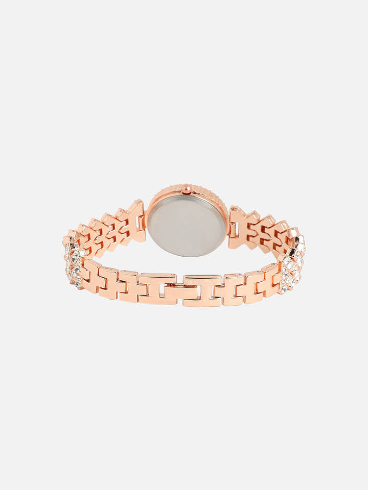 Embellished Round Watch - Rose Gold