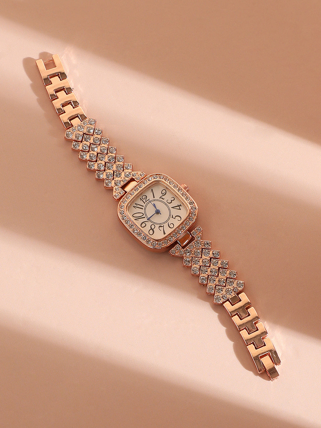 Embellished Square Watch - Rose Gold