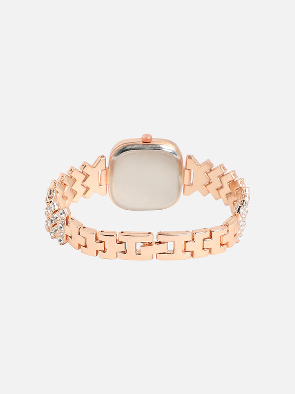 Embellished Square Watch - Rose Gold