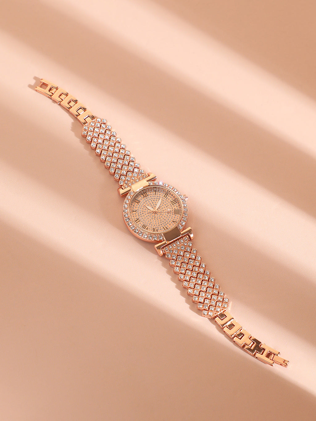 Embellished Round Watch - Rose Gold