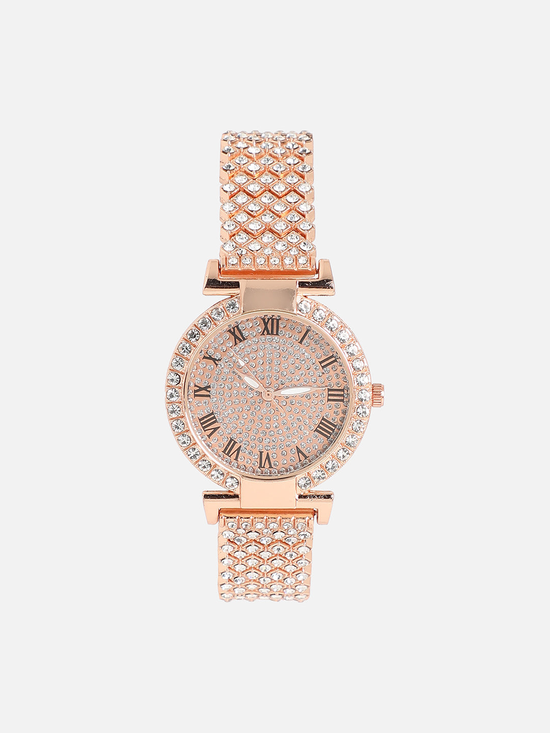 Embellished Round Watch - Rose Gold