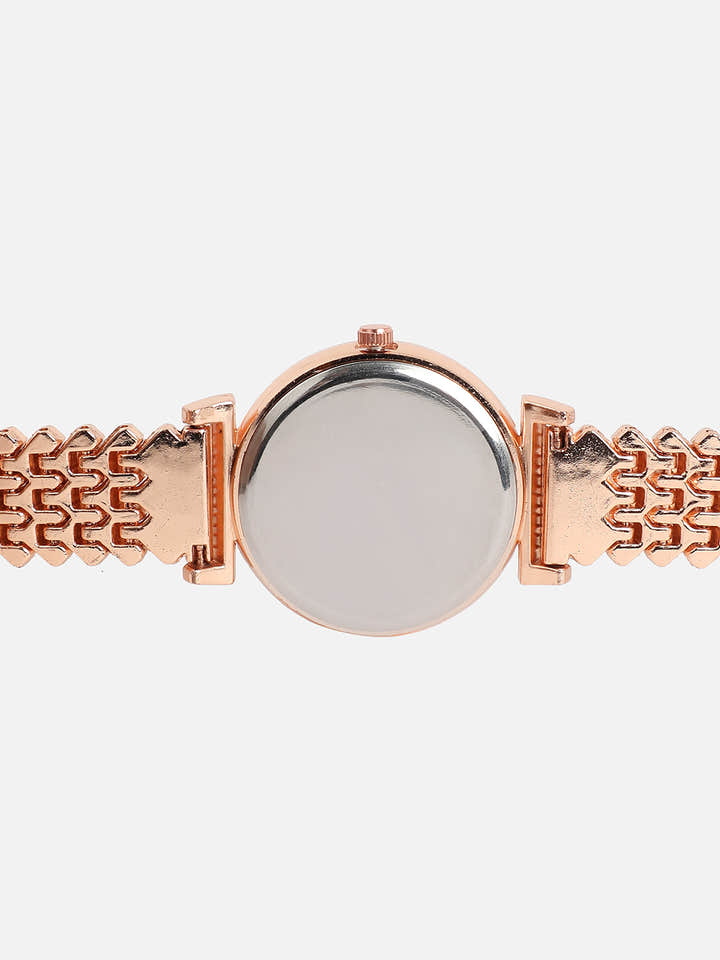 Embellished Round Watch - Rose Gold