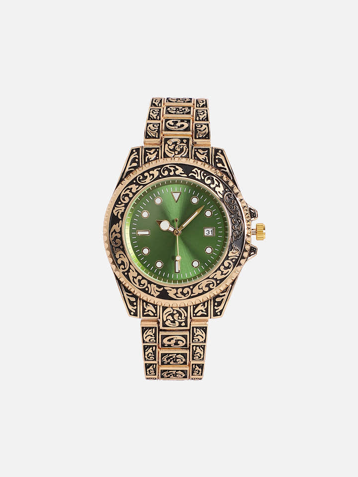 Embossed Round Watch - Gold