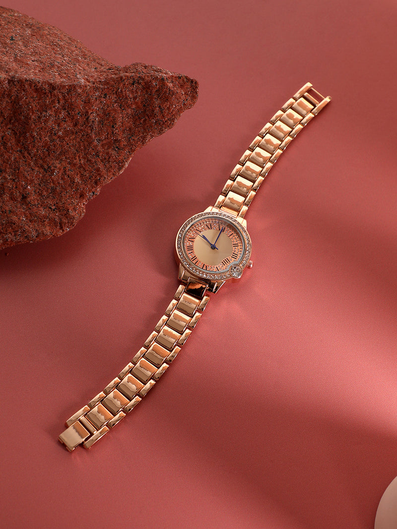 Embellished Round Watch - Gold