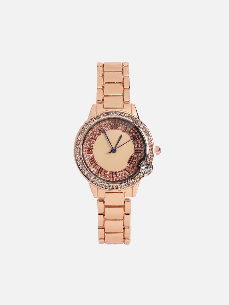 Embellished Round Watch - Gold