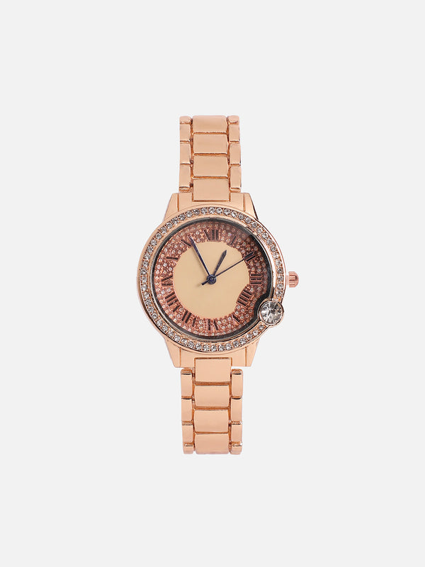 Embellished Round Watch - Gold