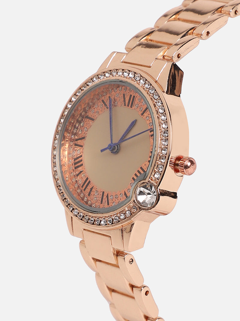 Embellished Round Watch - Gold
