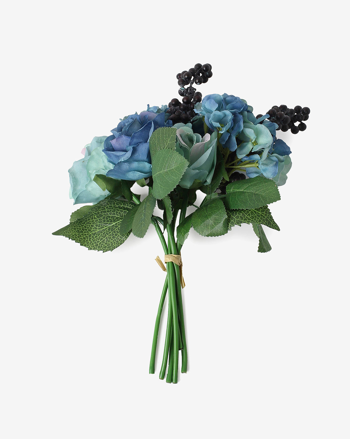Blue & Aqua Rose Faux Decorative Flower Bouquet | Pack Of 6