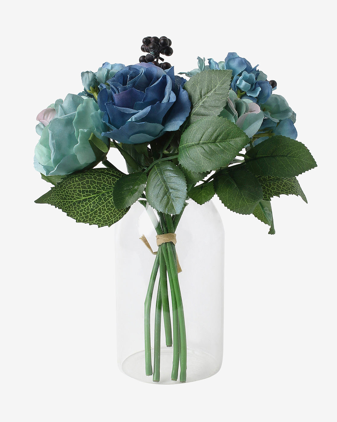 Blue & Aqua Rose Faux Decorative Flower Bouquet | Pack Of 6