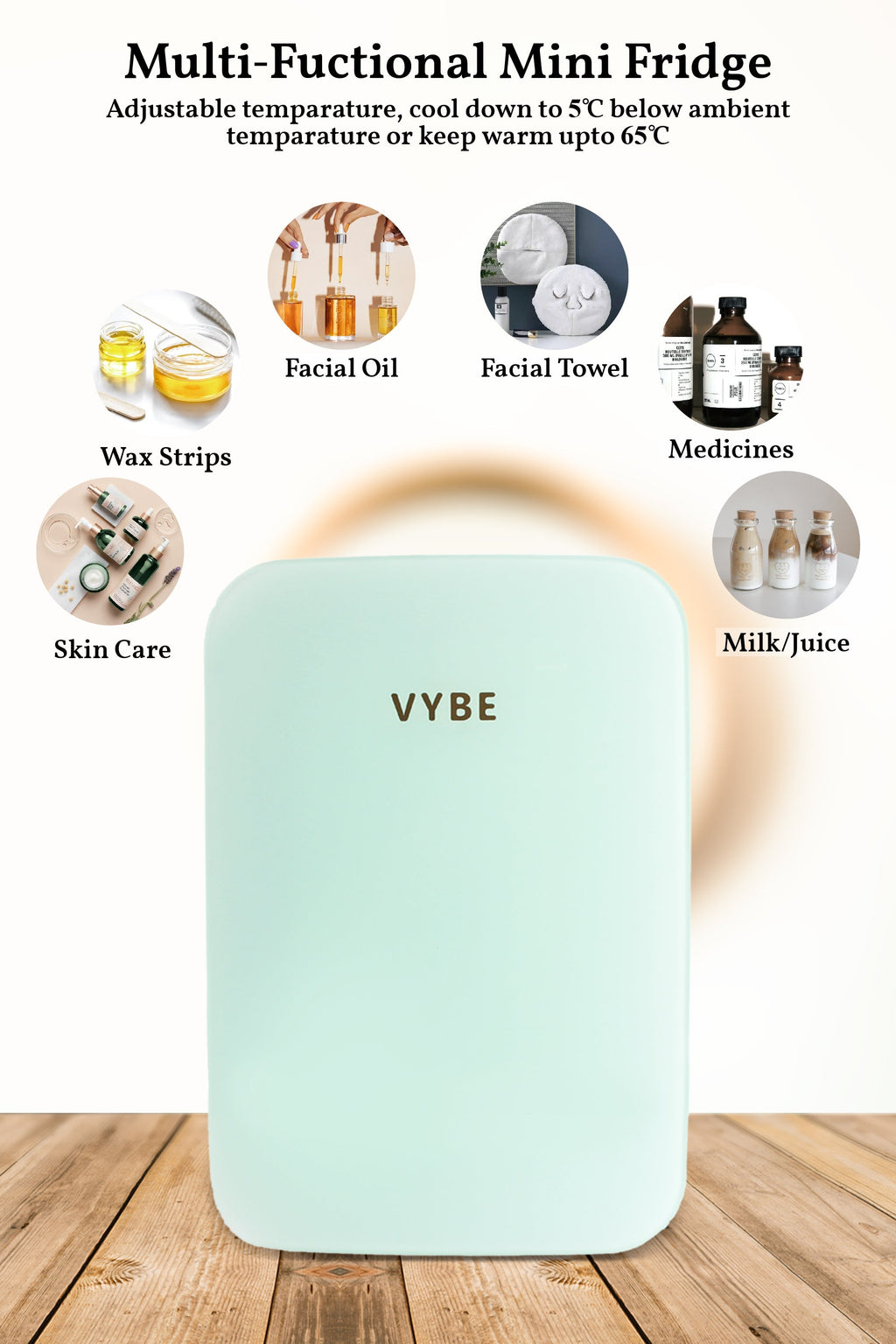 Vybe Mini Beauty Fridge (6 Liter):Ac/Dc Portable Thermoelectric Cooler & Warmer.Also Used As Car Mini Fridge For Long Travel.Used To Store - Serums,Moisturizers,Toners, Cream,Nail Polish (Vybe1003)