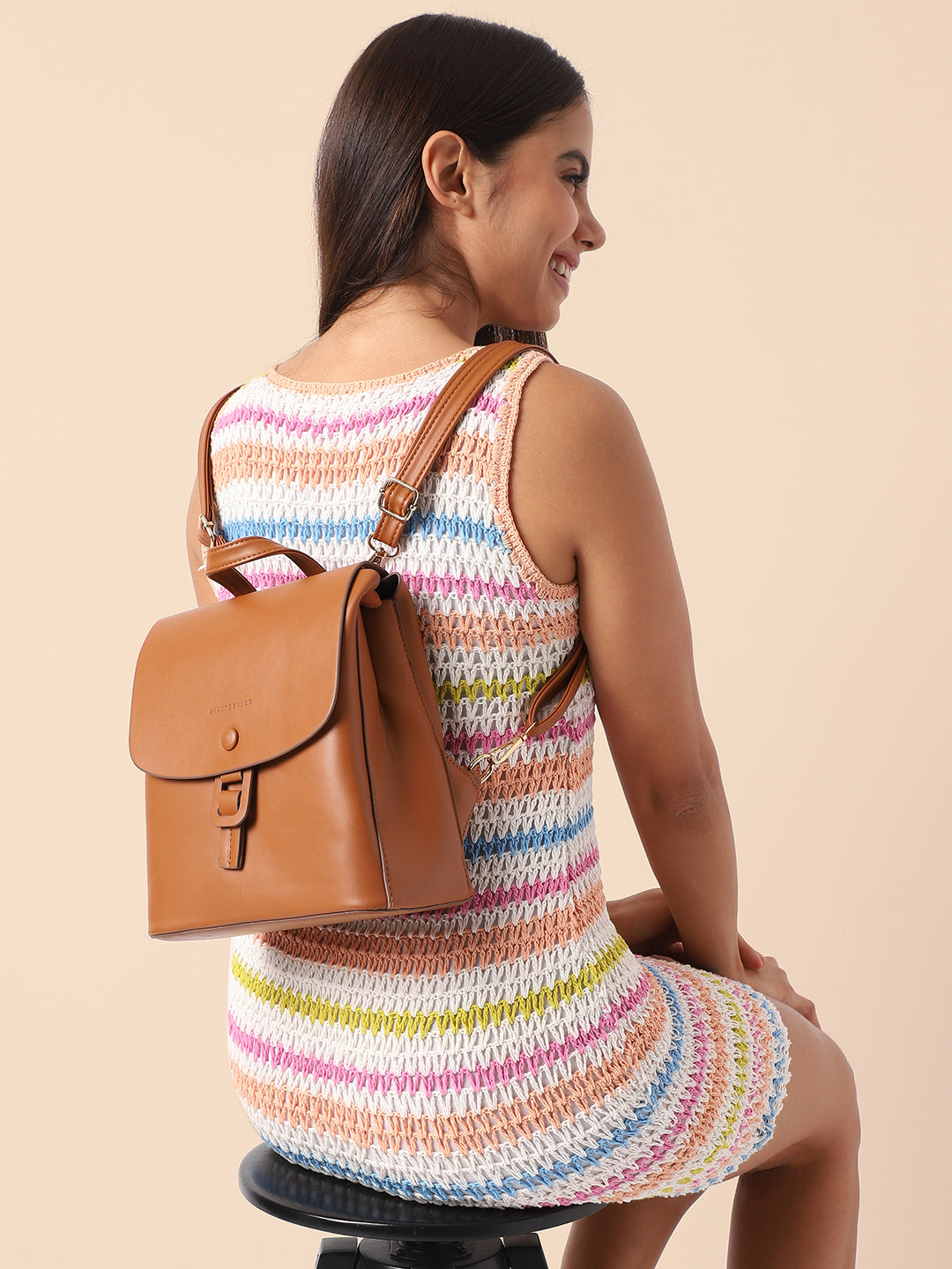 Buckle Flap Backpack - Brown