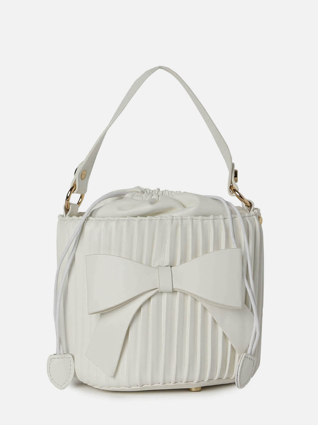 Gathered White Bucket Bag