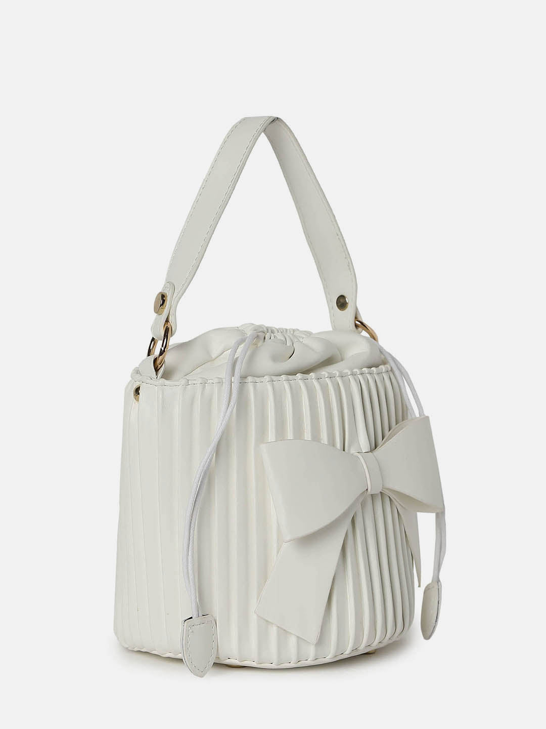 Gathered White Bucket Bag