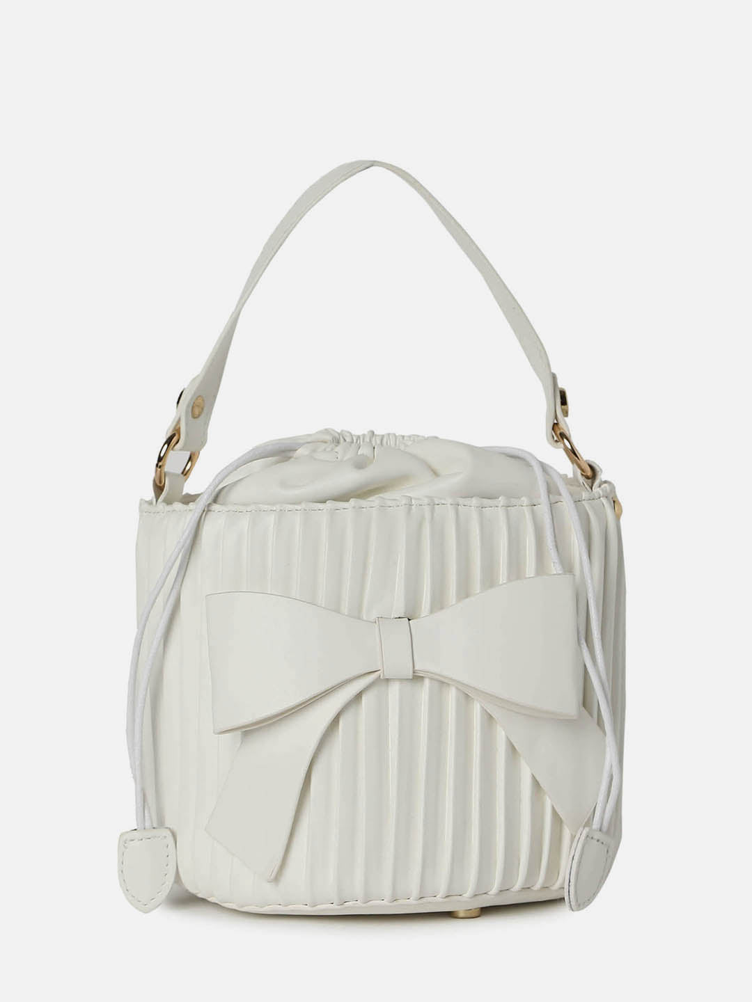 Gathered White Bucket Bag