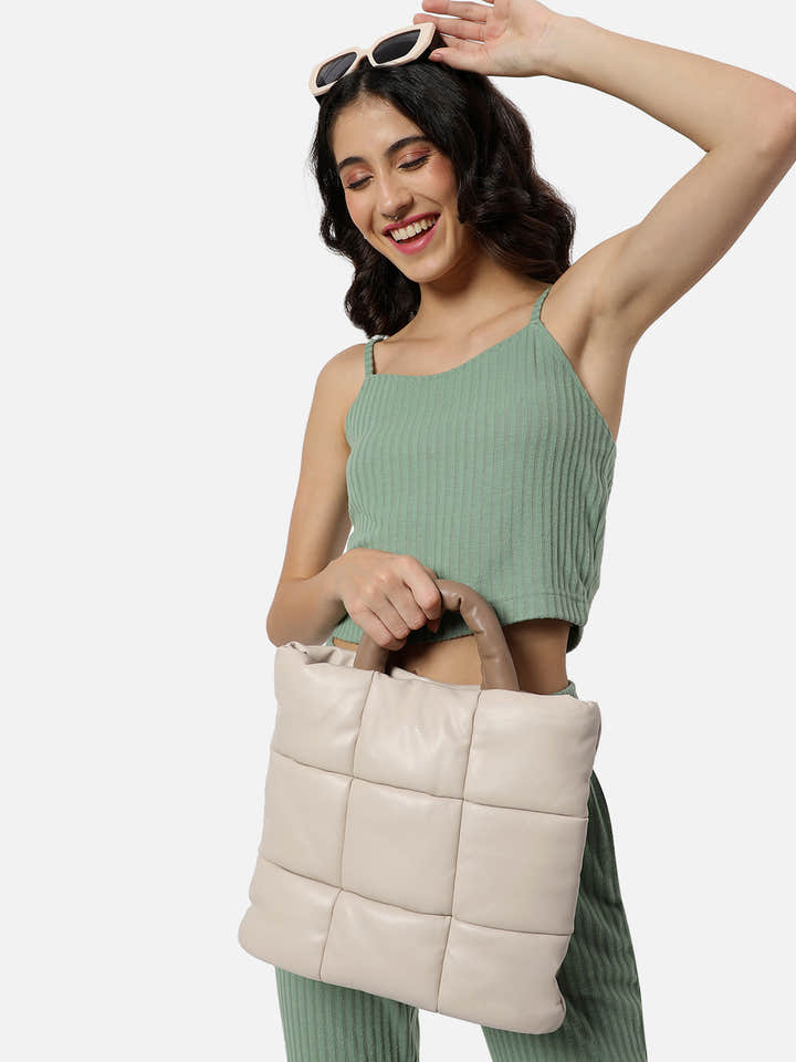 Tufted Treasure Beige Tote Bag