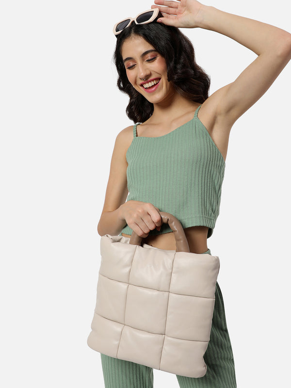 Tufted Treasure Beige Tote Bag