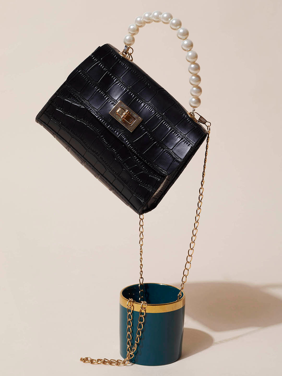 Sleek Textured Black Cross Body Bag