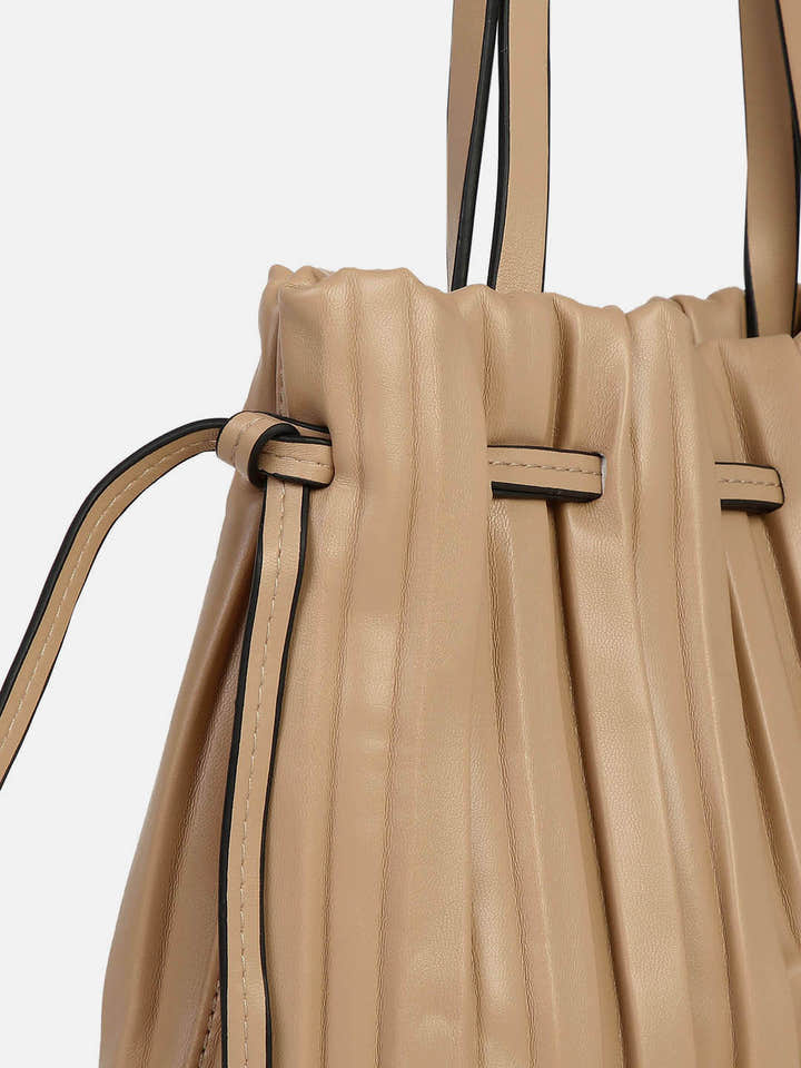 Tug-And-Go Beige Bucket Bag