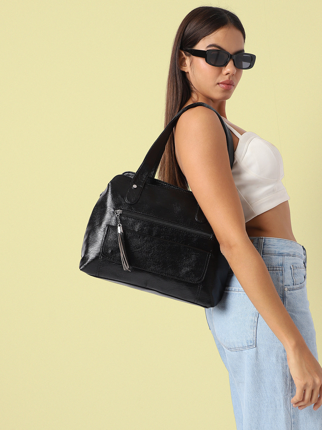 Tassel Flap Handbag - Black