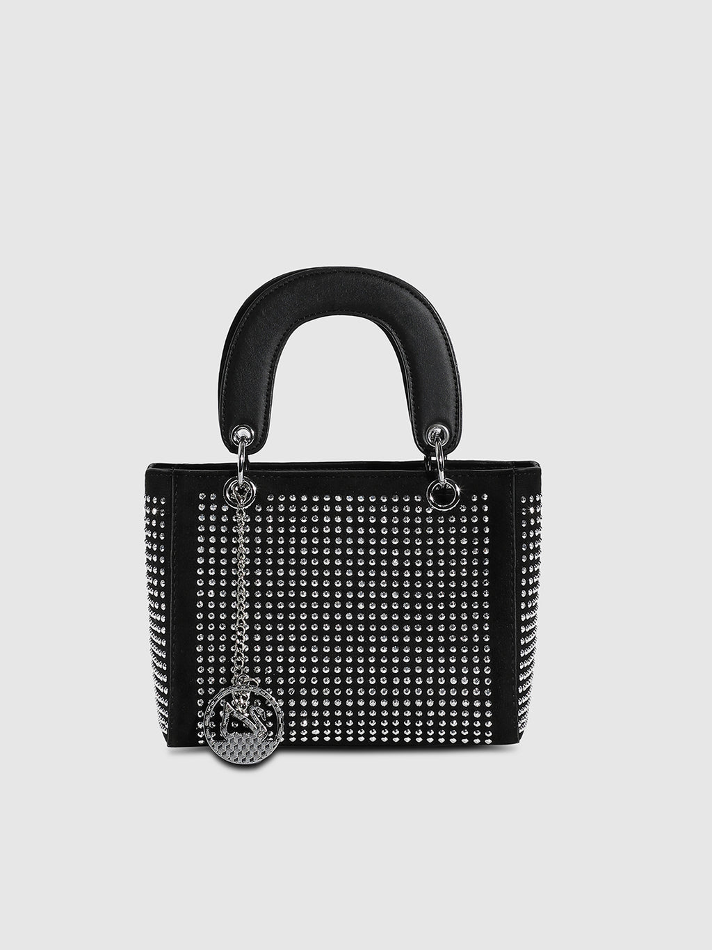 Rhinestone Top Handle Handbag - Black