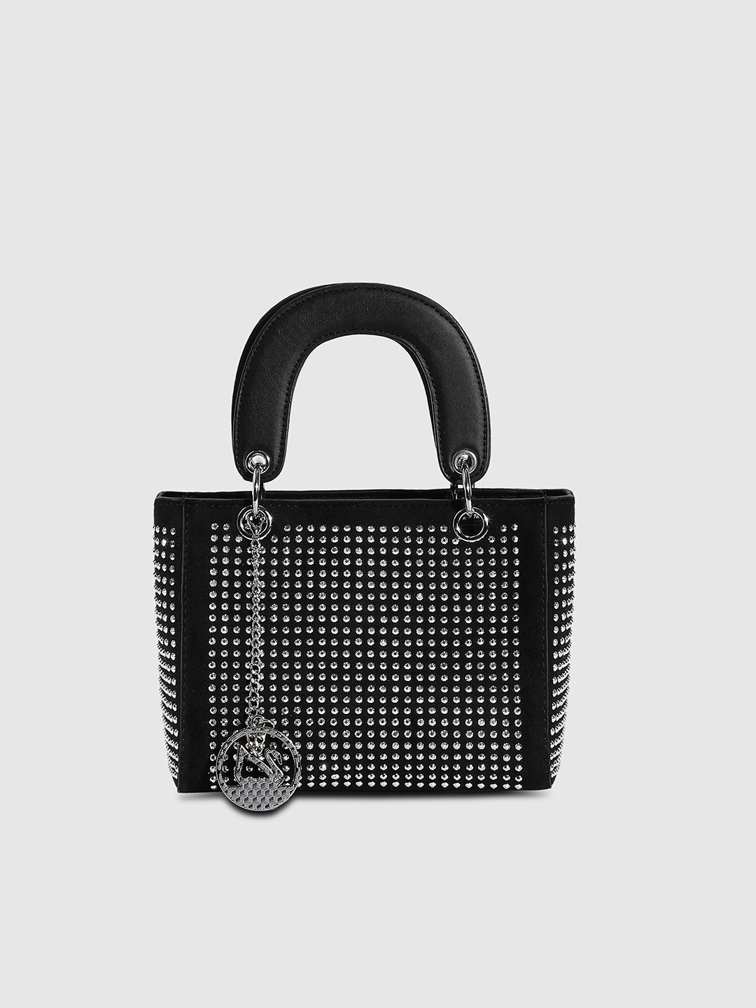 Rhinestone Top Handle Handbag - Black