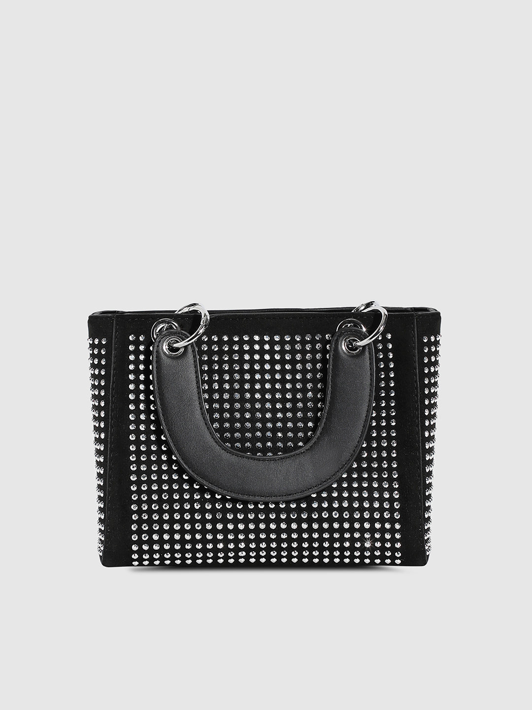 Rhinestone Top Handle Handbag - Black