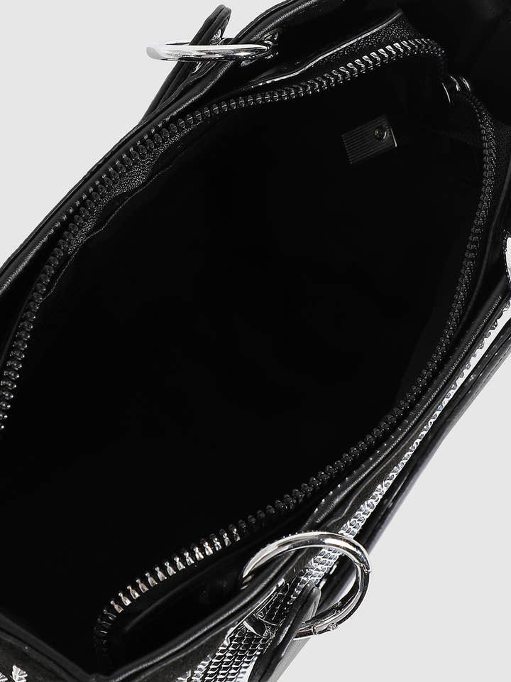 Rhinestone Top Handle Handbag - Black