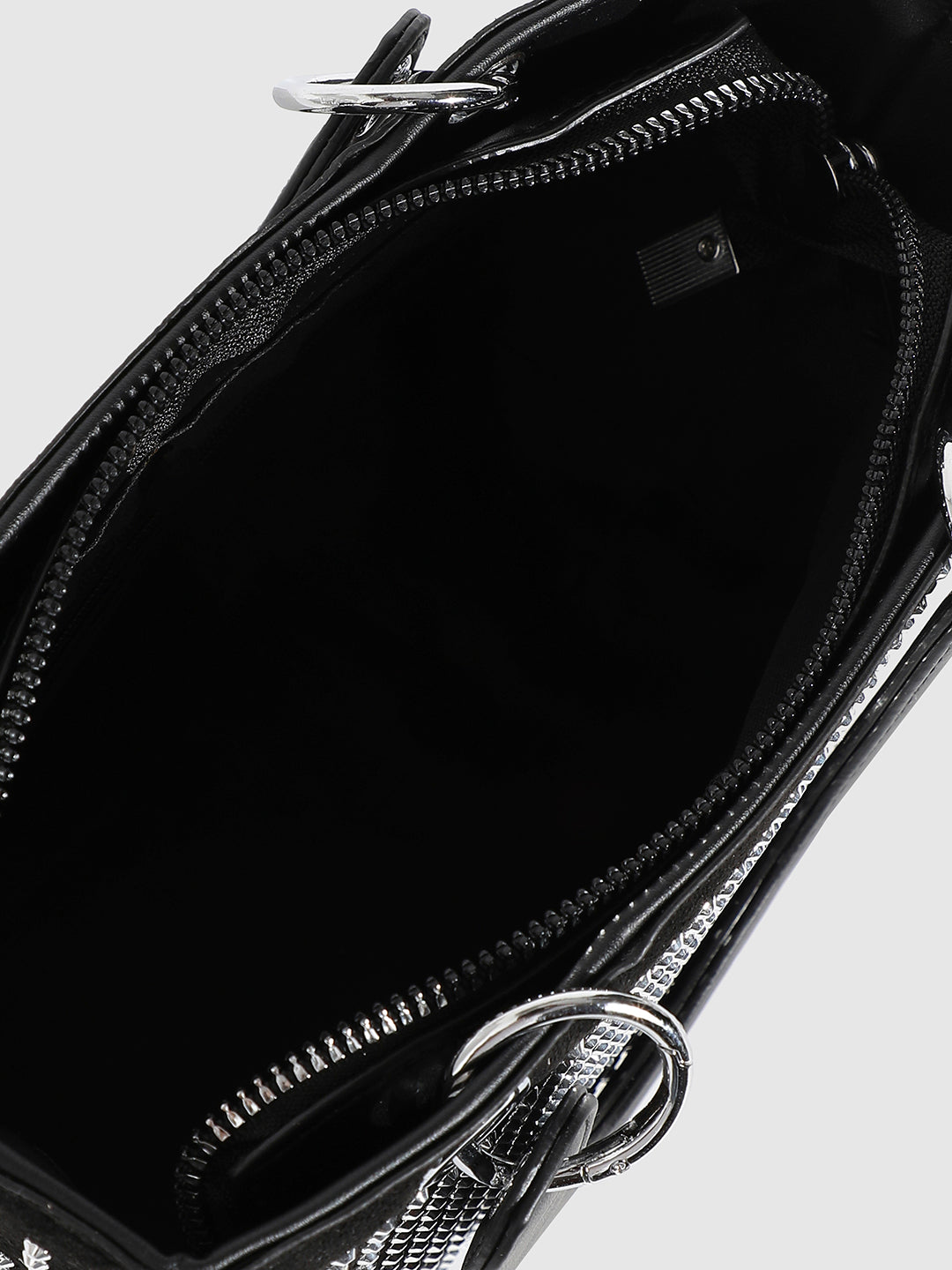 Rhinestone Top Handle Handbag - Black