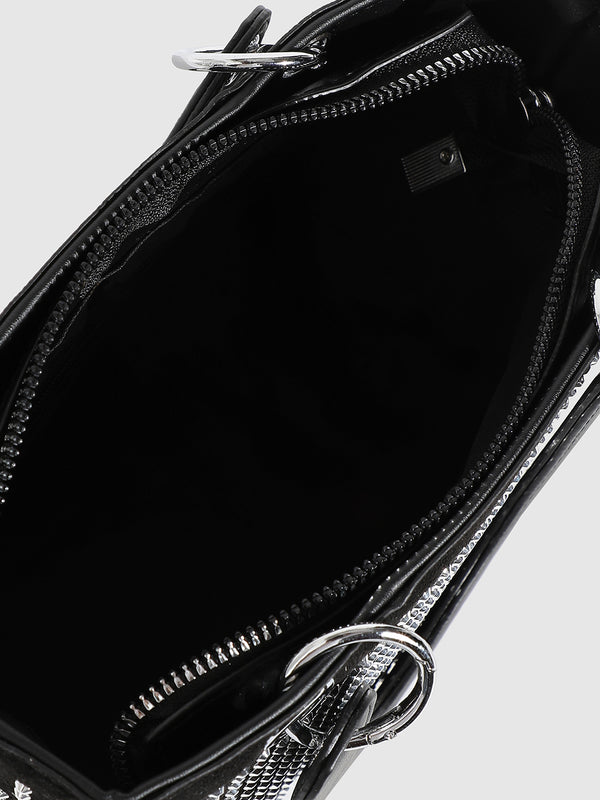Rhinestone Top Handle Handbag - Black