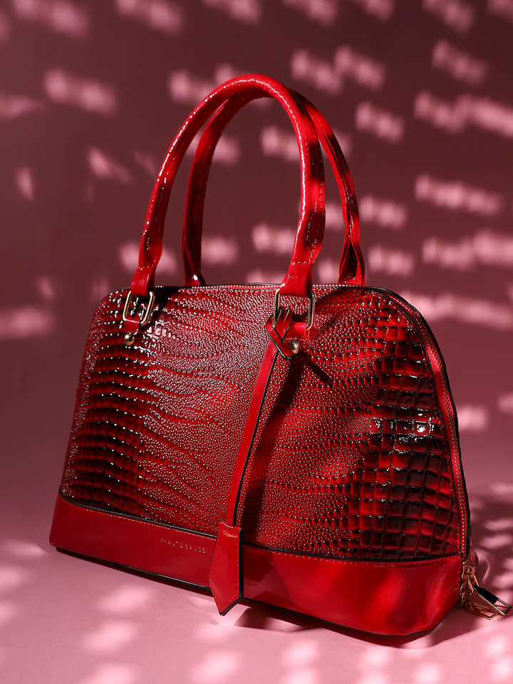 Scale Top Handle Handbag - Red