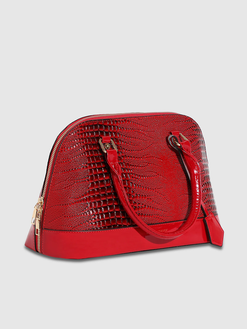 Scale Top Handle Handbag - Red