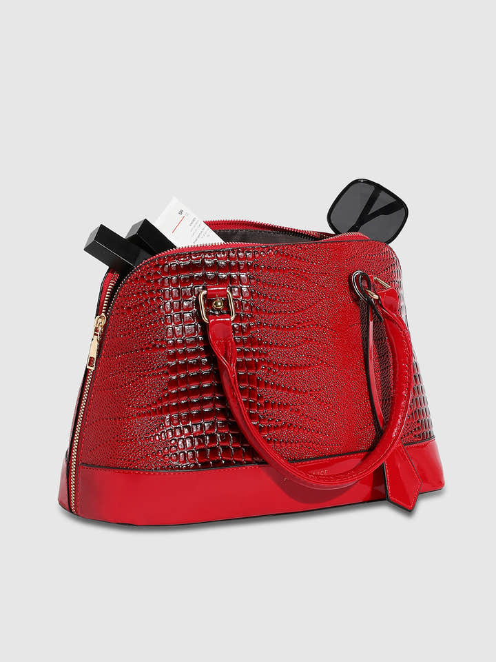 Scale Top Handle Handbag - Red