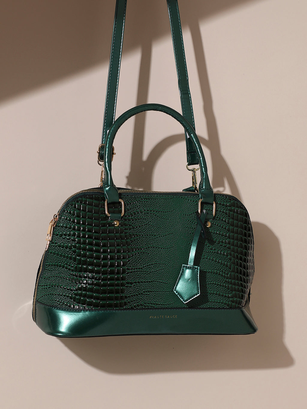 Scale Top Handle Handbag - Forest Green