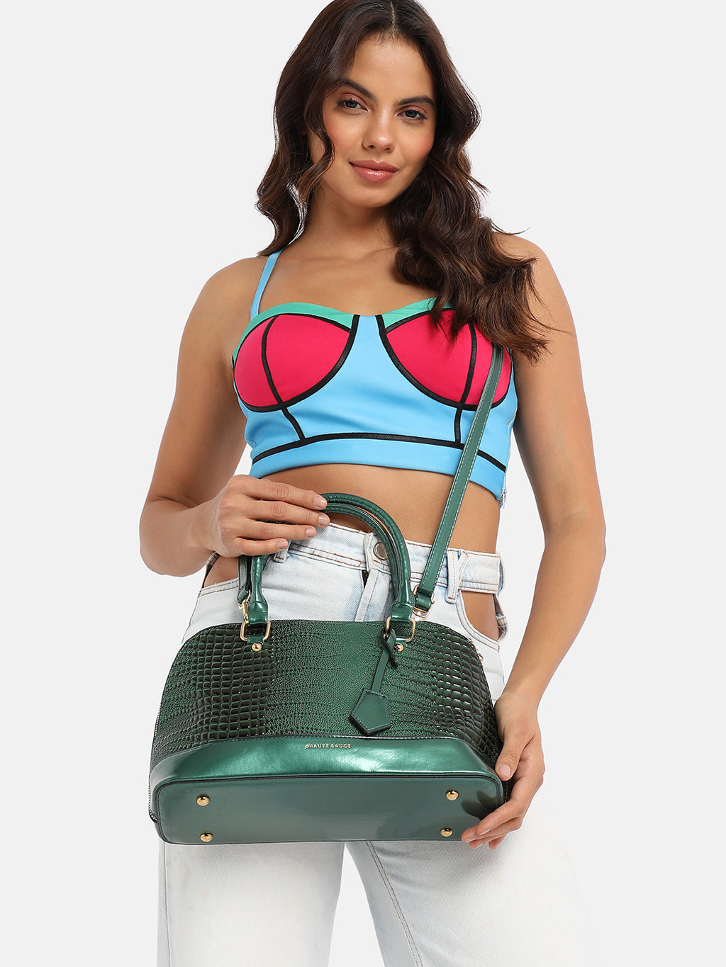 Scale Top Handle Handbag - Forest Green