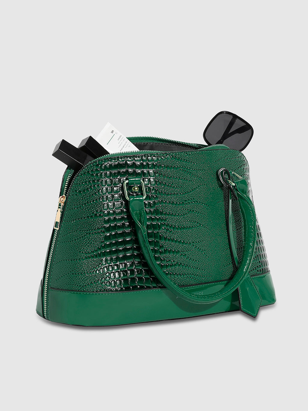 Scale Top Handle Handbag - Forest Green