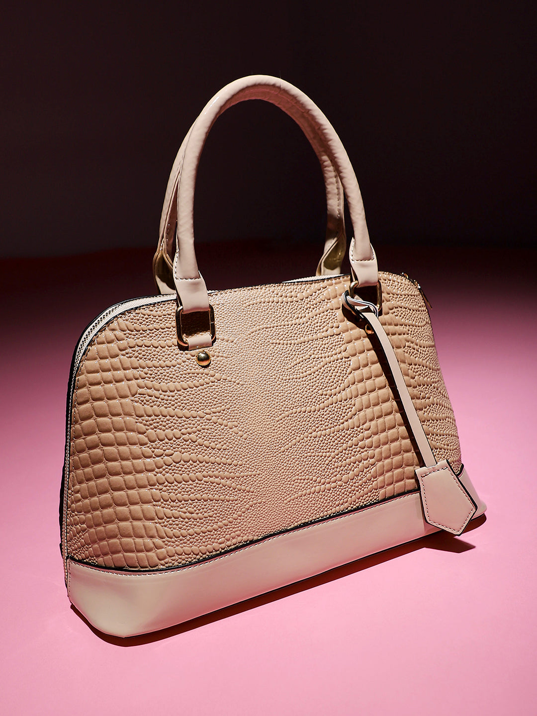 Croc Top Handle Handbag - Beige