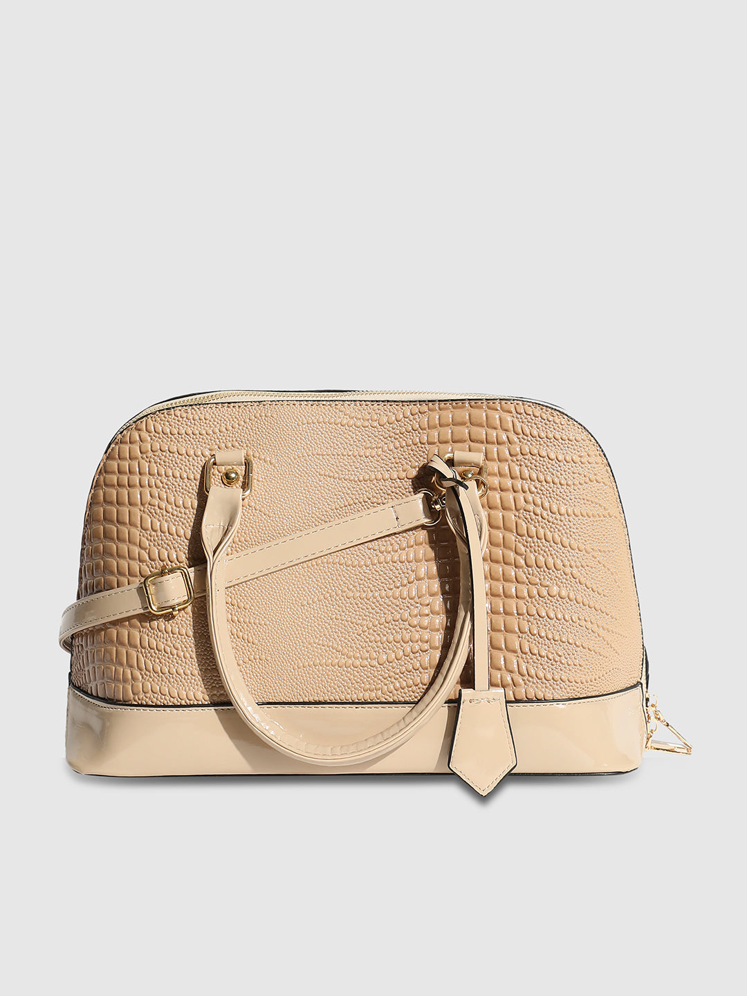 Croc Top Handle Handbag - Beige