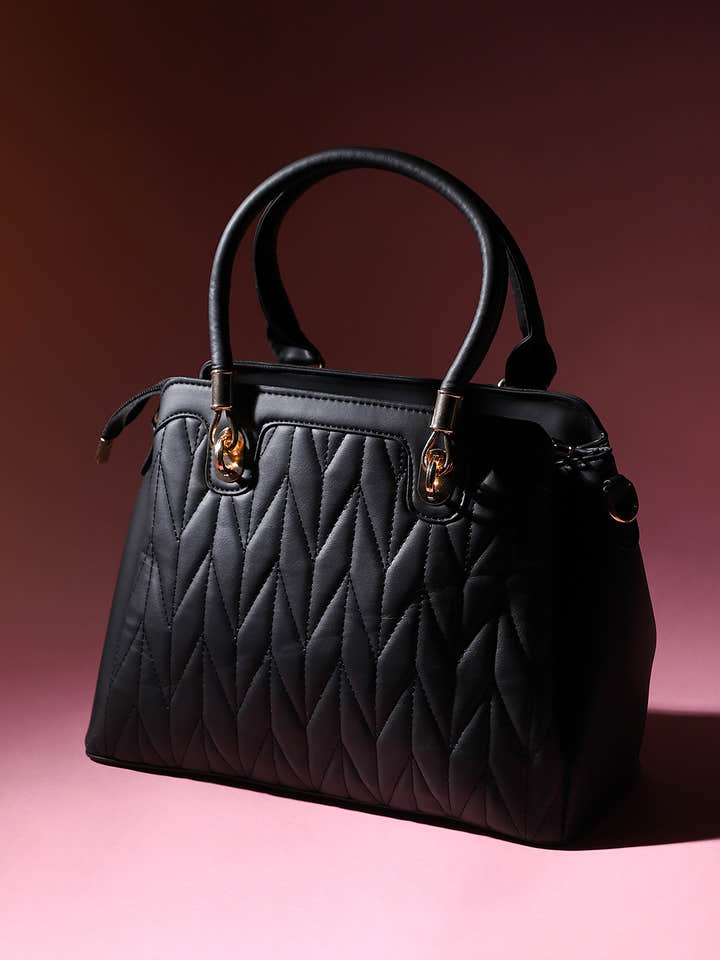 Quilted Top Handle Handbag - Black