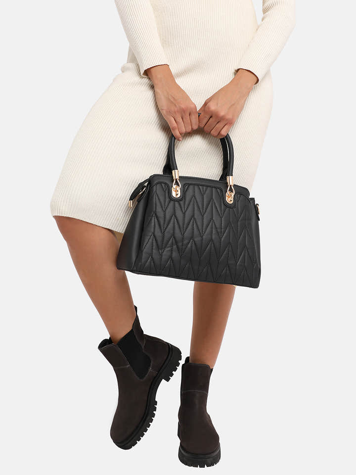 Quilted Top Handle Handbag - Black