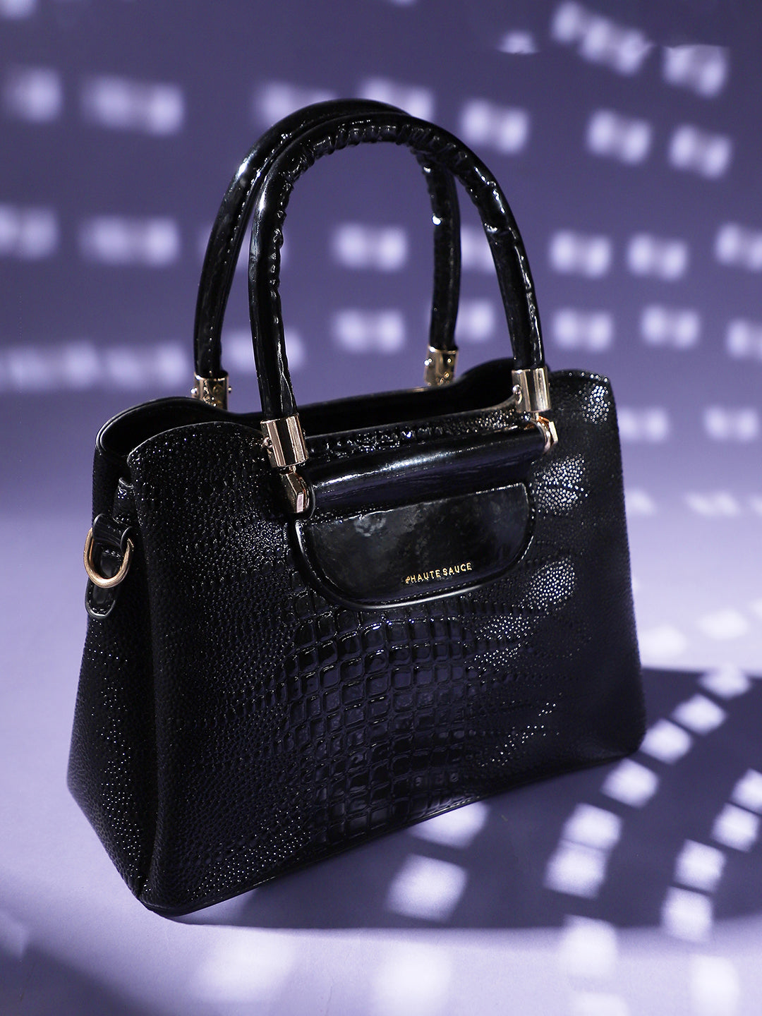 Structured Croc Handbag - Black