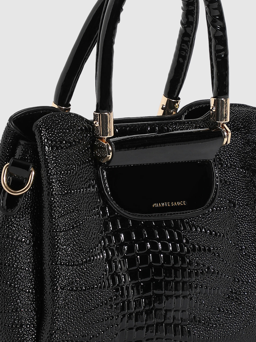 Structured Croc Handbag - Black