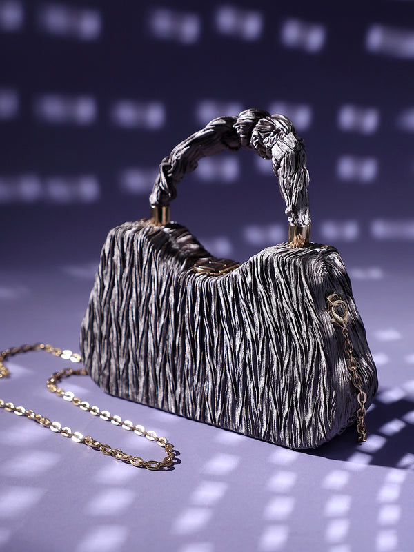 Ruched Handle Handbag - Silver