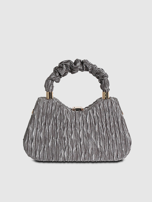 Ruched Handle Handbag - Silver