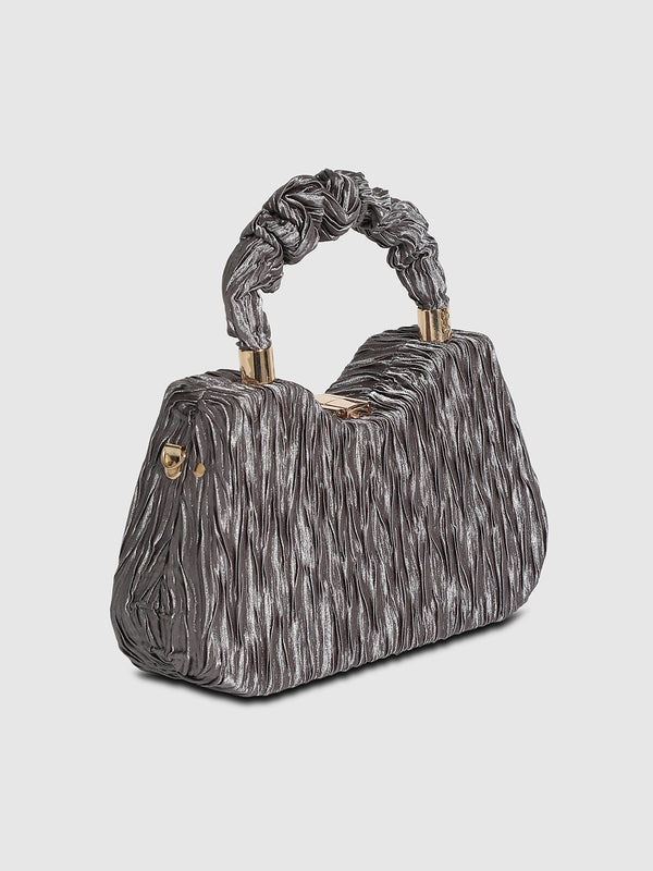 Ruched Handle Handbag - Silver
