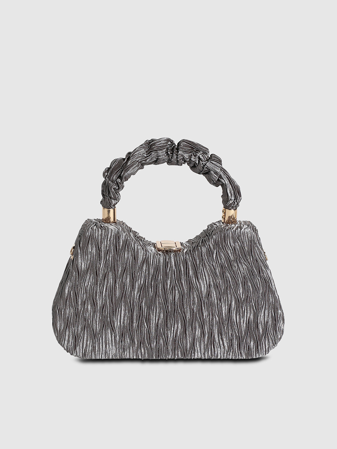 Ruched Handle Handbag - Silver