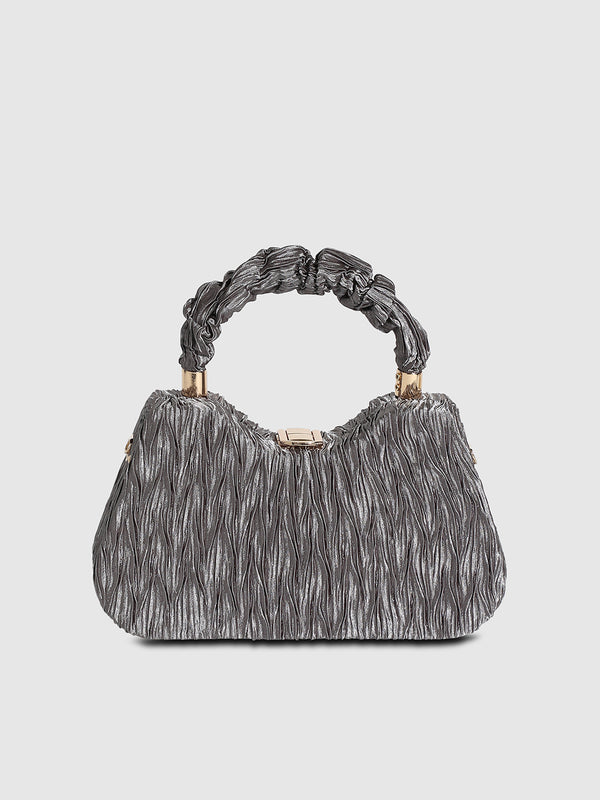Ruched Handle Handbag - Silver