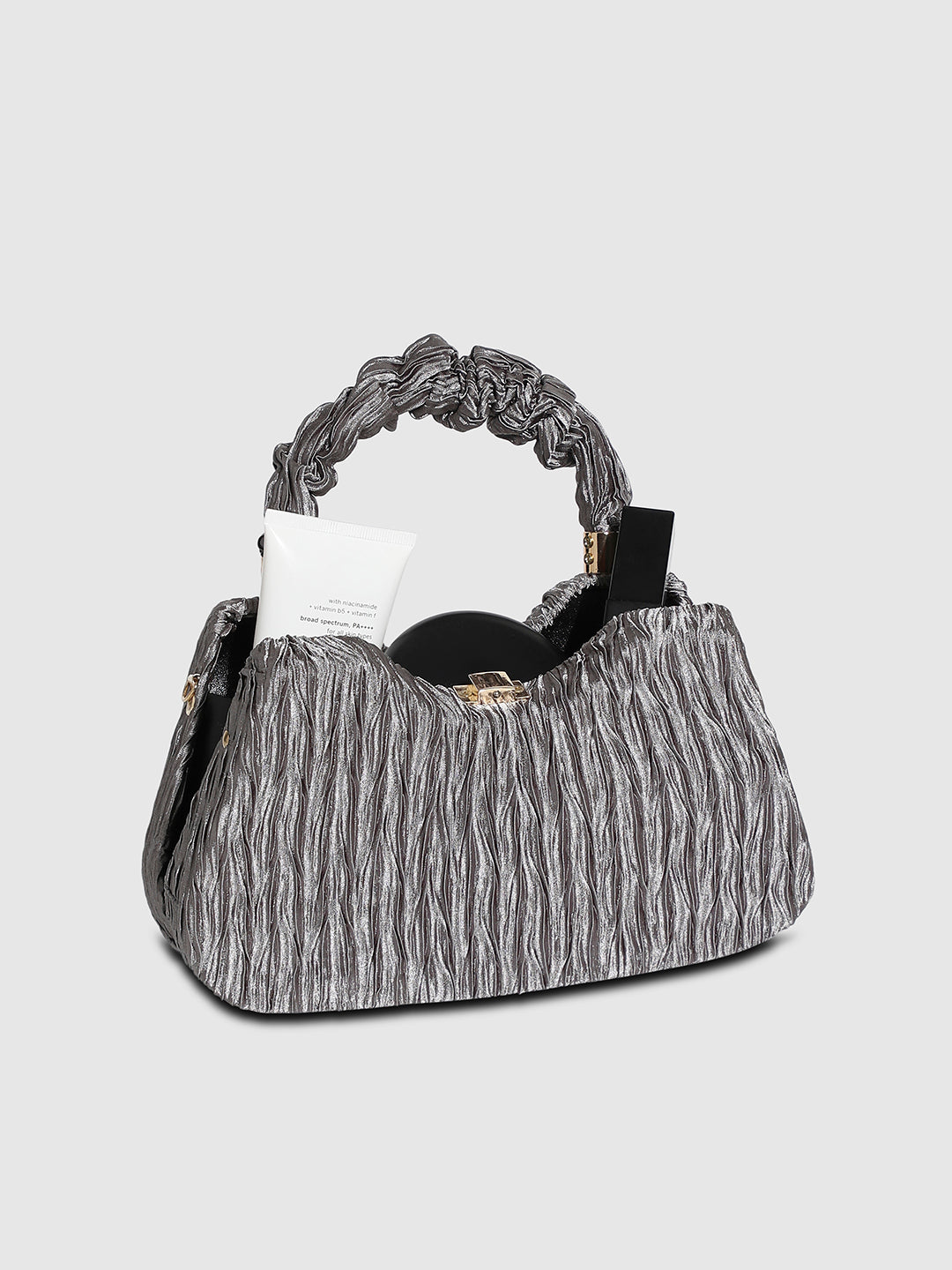 Ruched Handle Handbag - Silver