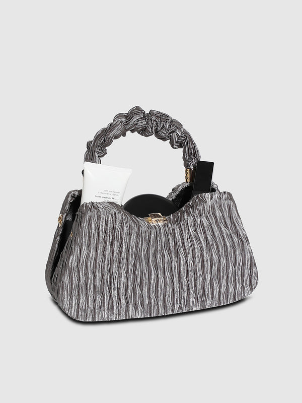 Ruched Handle Handbag - Silver