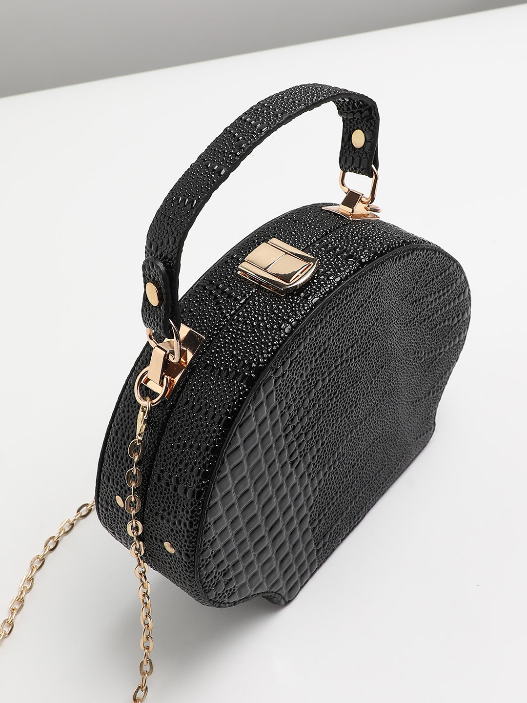 Seashell Croc Handbag - Black